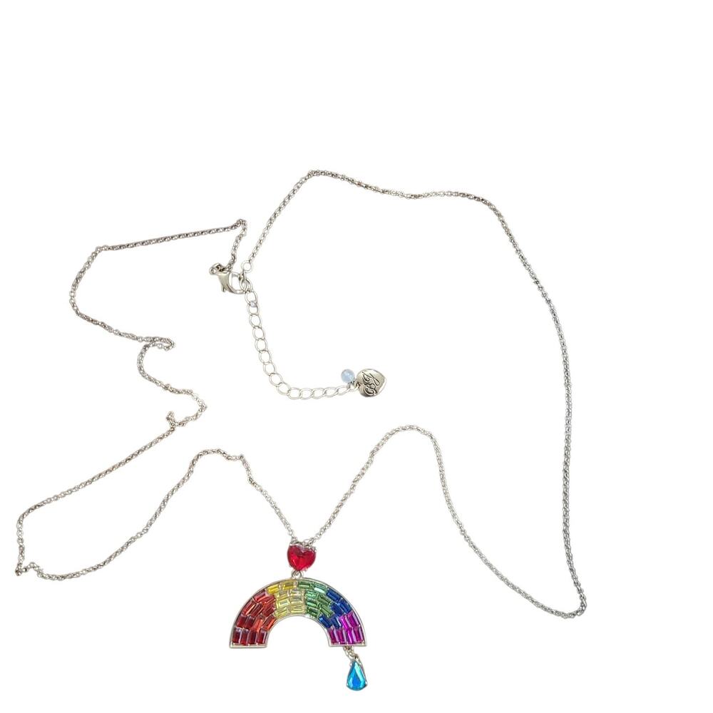 Betsey Johnson Rainbow Crystal Pendant Necklace Multicolor Adjustable Chain